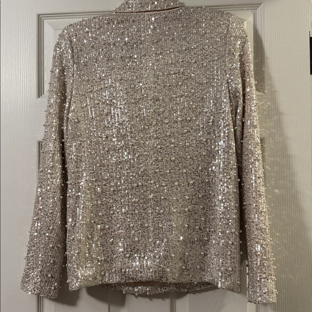 Mable Anthropolgie Women's Sparkling Sequin Blazer - Cream - Picture 5 of 7